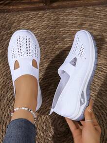 Women's Breathable Mesh Casual Shoes, Slip-On Design With Hollow-Out, Comfortable Soft Bottom Casual Shoes, Nurse Shoes, Mom Shoes