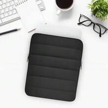 原装蓬松 iPad 保护套 9-11 英寸平板电脑，笔记本电脑保护套，女士，13.3-14 英寸闪亮笔记本电脑保护套，兼容 MacBook Air 13 13.6 M3 M2 M1/Pro 13/Pro 14、MacBook Pro 16，电脑包，银色 - 黑色 - 查看 3