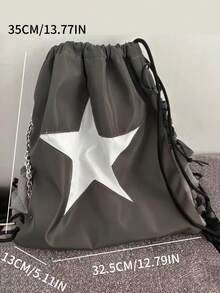 Y2K Cute Girly Star Design Backpack For Female Students, Back To School Drawstring Versatile Durable Bookbag Suitable For College & High School - Grey - View 7