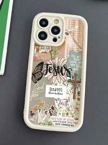 Valentines Phone Case 1PC Jesus Cross Decal Pattern, Thick Shock-Proof Protective Full Wrap Phone Case Compatible With Iphone 15/15+/15 Pro/15 Pro Max/11/12/13/14 Pro Max/XS/XR/11 Pro/11 Pro Max/12 Pro/12 Pro Max/13 Pro/13 Pro Max/14 Pro/14 Pro Max/14+/7+/8+/8/SE2,Flower Phone Case - 款式1(1件) - 查看 3