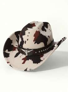 1 pièce Chapeau de cowboy unisexe avec motif de tête de taureau et de vache, convient pour les voyages, les sorties décontractées, les bars, les fêtes de cowboy et un usage quotidien