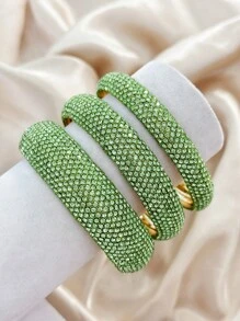 Juego de 3 pulseras brazalete de metal geométricas redondas con incrustaciones de rhinestone de moda y lujo, joyería de alta gama para mujer para fiesta