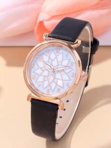 4pcs Fashionable And Versatile Women's Quartz Watch, Exquisite Circular Digital Dial, PU Belt Strap, Paired With A Simple Jewelry Bracelet Set, Suitable For Daily And Holiday Wear, Suitable For Gift Giving - Apricot - View 9