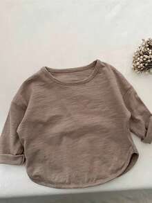 3 sztuki dziecięcych koszulek z długim rękawem, wiosenno-jesiennych, z dzianiny bambusowej w jednolitym kolorze, luźny krój, casualowe bluzki dla chłopców i dziewcząt - Wielokolorowe - Zobacz 3