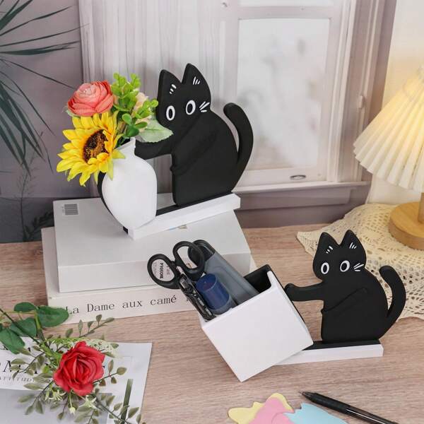 3D Printed Little Black Cat Vase - Suitable For Cute Cat Vases/Pen Holders In Multiple Scenarios, Modern Home Bedroom Decoration, Office Desktop Decoration, A Unique Gift For Cat Enthusiasts