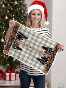 2 piezas Toallas de mano navideñas, diseño de patrón de Papá Noel y muñeco de nieve a cuadros rojos, paños de cocina, trapos de limpieza de cocina, decoración de cocina y comedor, suministros para fiestas al aire libre, adecuados para decoración navideña de cocina y baño, regalo de Adviento, sorpresa navideña