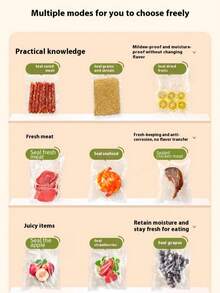 HYUNDAI جهاز شفط لحفظ الأطعمة لاسلكي بضغط 60 كيلو باسكال، 4 في 1 مع 5 أكياس شفط مرفقة، أوضاع للأطعمة الجافة والرطبة، مدمج وقابل للنقل للسفر والتخييم - متعدد الألوان - مشاهدة 4