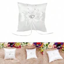 Almohada para anillos Amias, cojín para anillos de boda de 5.91 X 5.91 pulgadas, con bolsillo de flor y lazo adorable para decoración de boda y fiesta, gran lazo de colección simple, soporte para almohada de anillos de ceremonia de boda