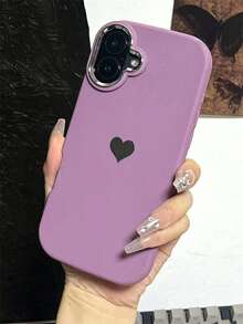 1 pieza Funda de teléfono en forma de corazón minimalista de color púrpura compatible con Apple 7 8 Plus X XR Xs Max 11 12 13 14 15 16 Pro Max, Cubierta protectora de Body completo - Morado - Ver 1