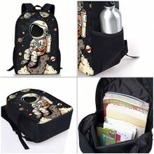 宇航员图案印花背包三件套（单层背包+肩带午餐袋+单层铅笔袋） - 太空人三件套 - 查看 3