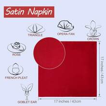 16pcs Gold Napkin Rings And 8pcs Satin Napkins Set, Smooth Fabric Napkins And Napkin Holders For Party, Personalized Napkins For Bridal Wedding, Banquet, Christmas (Red, 17" X 17") - Multicolor - View 4
