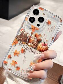 1 pièce Étui de téléphone transparent TPU amortisseur de chocs à la mode personnalisé avec citrouille d'automne, slogan, motif de feuille, compatible avec 16/16Pro/16Plus/15/15ProMax/15Pro/11/12/13/14ProMax/12Mini/13Mini/11Pro/11ProMax/12Pro/12ProMax/13Pro/13ProMax/14Pro/14ProMax, étui souple avec un toucher haut de gamme, imperméable, anti-chute, résistant aux rayures - Multicolore - Voir 3