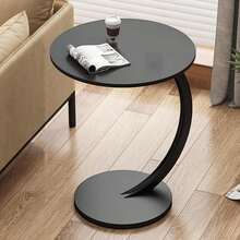 Space Saving C-Shape End Table Black, Retro Modern Corner Table For Small Spaces - Compact Living Room & Bedroom Accent UK - Black - View 6