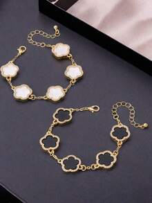 2件套奢华水晶四叶草手链套装，经典黑白配色 - 水鑽兩條黑白手鍊 - 查看 5