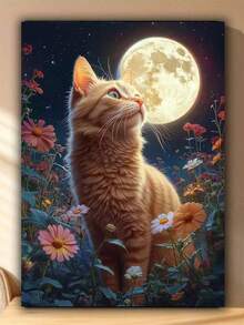 Kit de peinture de diamant 5D chat sous la lune, décoration d'intérieur en diamant rond complet, cadeau fait main