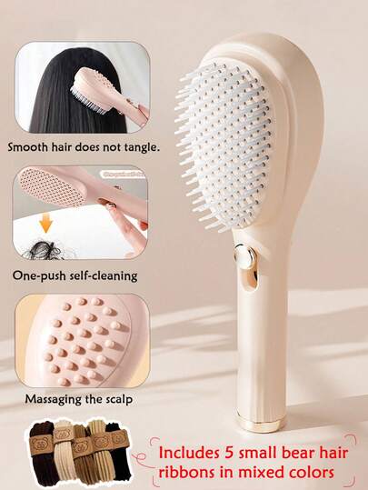 6 件可伸缩头发和头皮按摩刷 - 便携式可折叠发刷，配有橡胶刷毛和 ABS 手柄 - 男女头皮按摩器，适合旅行 - 柔软的粉色和白色设计，头发按摩工具，配有 5 件混色发带、头发、美发工具、护发、学校、返校、旅行、旅行必需品、家居必需品、水疗、按摩工具、按摩、按摩器、水疗