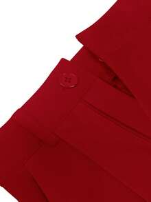 女士纯色纽扣系带直腿办公室工作裤，优雅 - 紅色 - 查看 7