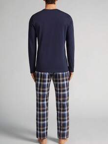 Men's Plaid Print Crew Neck Long Sleeve Top And Pants 2 Pieces Pajama Set, Casual And Comfortable Loungewear For Spring And Autumn, Winter Clothes