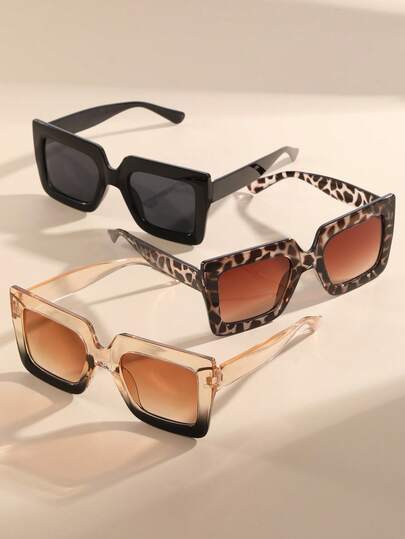 3 件塑料超大几何豹纹复古永恒女士眼镜套装，适合狂欢派对、户外旅行、万圣节、音乐节、幻想