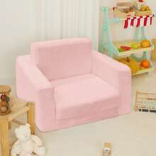 Kids Chairs For Toddler, 2-In-1 Toddler Soft Sherpa Couch Fold Out, Convertible Sofa To Lounger For Girls And Boys, Grey,Pink,Cream - 粉色 - 查看 4