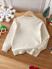 Tween Girl' Christmas Reindeer Pattern Knitted Pullover Sweater, Suitable For Christmas Party, Spring, Autumn, Winter