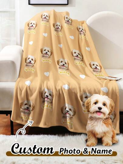 46 Color Options! Customized Pet Photo & Name Soft Blanket, Cozy & Skin-Friendly, Cat/Dog Memorial / Sofa Cover / Nap Blanket,Pet Supplies,2025 Halloween Accessories,Personalized With Pet's Name