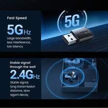 UGREEN 2.4G & 5G Wifi6 Wireless Adapter 600Mbps 286Mbps USB WiFi Network Card For PC Computer USB WiFi Adapter USB Ethernet WiFi - Black - View 5