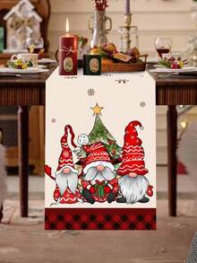 1 pieza Camino de mesa de Gnomo navideño, Gnomo navideño retro con diseño de árbol de Navidad a cuadros rojos, adecuado para decoración de mesa de sala de estar navideña, regalo de Navidad, Feliz Año Nuevo 2026, suministros de decoración de invierno