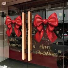 1pc/2pcs Christmas Holiday Decoration Shop Window Glass Door Static Cling Sticker Merry Bow Decal Home Decor Christmas Decorations Room Decor