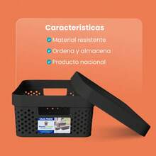 Caja organizadora Paris tapa plástico almacenamiento 11L caja multiusos hogar cocina baño oficina ropa juguetes práctica resistente transparente organizador versátil - Negro - Ver 7