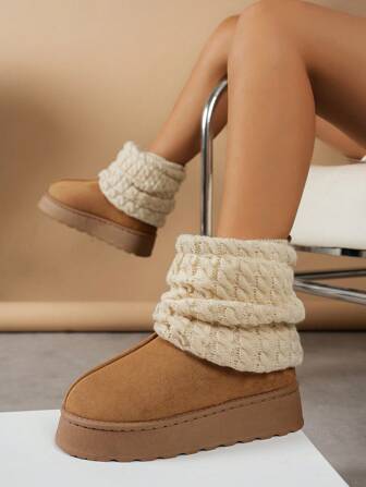 Fall/Winter Cute Warm Thick-Sole Comfortable Boots, Fashion Versatile Plush Lining Short Tube Personalized Slim Skid-Proof Knitted Sock Snow Boots,Fur Boots