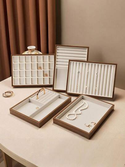 1/5pcs Walnut Jewelry Storage Tray, Jewelry Tray, Velvet Jewelry Tray, Jewelry Storage Box For Women And Girls, Necklace Ring Jewelry Display Tray, Large Capacity Jewelry Tray, Suitable For Necklaces, Bracelets, Bracelets, Rings, Earrings, Lipsticks And Other Accessories, Girls Gifts, Travel Gifts