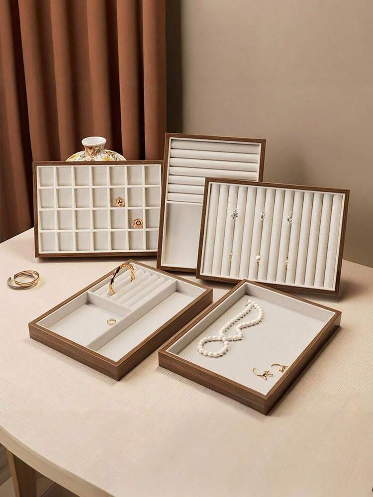 胡桃木首饰盒，带透明窗口，内衬天鹅绒首饰托盘，女士首饰收纳盒，项链戒指耳环展示托盘，大容量首饰整理盒，可收纳项链、手链、戒指、耳环、口红及其他配饰，送给女孩的礼物，旅行礼物 - 胡桃木開窗首飾盒 - 查看 1