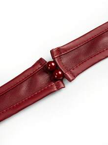 Yuwenier Rave Y2K V-Neck Rivet Front Lace-Up Backless PU Leather Crop Top, Sexy Avant-Garde Music Festival Shirt - Red - View 5