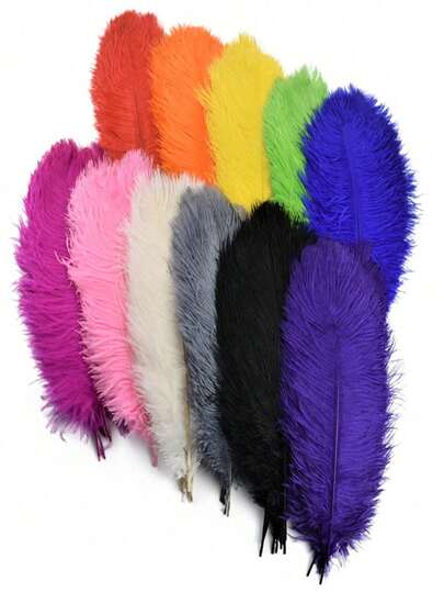 10Pcs/Lot 25-30cm-10-12inch Colorful Artificial Ostrich Feathers For Clothes Crafts DIY Feather Plume Home Decor Table Centerpieces Plumes Vase Decoration, Wedding Decoration Vase Candlestick Carnival Party ,DIY Headwear Mask Feather Wall Handmade Jewelry Accessories Feather Material For Vase Filler, Home Kitchen Bohemian Decor, Room Decoration, Wedding Party Decoration, Valentine's Day Decoration
