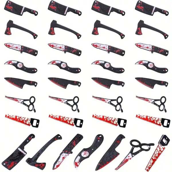 7pcs Halloween Acrylic Blood Stain Knife & Sword Charms, Horror Theme Pendants, For DIY Jewelry Making