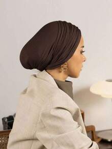 1 件女士经典纯色头巾，3 种不同佩戴方式，多用途实用弹性头巾，柔软莫代尔面料，适合日常穿着、运动、瑜伽 - 咖啡棕 - 查看 3