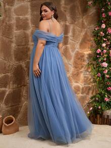 Plus Tulle Off The Shoulder Maxi Dress For Wedding Guest Evening Party Formal Event Prom Gowns Fashion Elegant Cruise Graduation Homecoming Curve