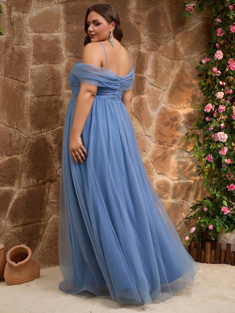 Plus Size Sheer Off-Shoulder Maxi Dress, Suitable For Wedding Guests, Formal Events, Galas, Cruises, Graduations, Homecomings, Fashionable And Elegant, Flattering Silhouette Summer