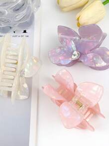 1 件可爱蝴蝶波西米亚醋酸纤维闪亮水钻三角形发夹，简单多彩的发夹，适合夏季、春季、秋季、冬季、返校、日常旅行、聚会、海滩派对、佩戴发饰时尚爪夹女士发夹女士发夹优雅发夹秋季配饰