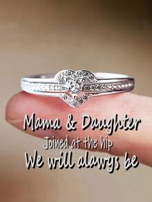 A Ladies' Elegant Double-Layer Heart-Shaped Cubic Zirconia Ring, Valentine's Day Christmas Anniversary Gift, Party And Daily Wear Jewelry, Sparkling Accessories - 銀色 - 查看 1