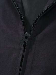 印花男士夹克，休闲翻领定位印花时尚拉链长袖黑色外套，春秋季轻便 - 黑色 - 查看 5