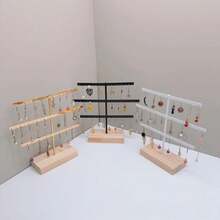 Soporte de exhibición de pendientes con 52 agujeros, soporte de Metal para collar, pulsera, tobillera, pendiente, estante de almacenamiento de joyería con Base de madera - Hoyo dorado 52 - Ver 5