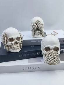 1 Stück Harz Drei Weise Schädel Statue, Halloween Horror Thema Dekoration, Sehe kein Böses, Höre kein Böses, Sage kein Böses Schädel Figur, geeignet für Wohnzimmer Schreibtisch Heimdekoration, Halloween Party Requisite, Innen-/Außenbereich Schreibtisch, Eingangsbereich, Büro, Schlafzimmer Dekoratives Kunstwerk