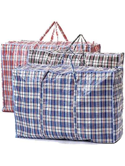 Extra Large Durable Moving Packing Bag, Reusable Zippered Storage Bag, High Capacity Garment Storage Bag, Extra Large Plastic Grid Laundry Shopping Bag With Zipper And Handles, Foldable And Reusable, School Storage Bag, Teacher Storage Bag