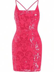 Sequin Homecoming Dresses Teens Women Sparkly Strap Bodycon Cocktail Party Night Prom Dress Vestidos De Fiesta ElegantesHalloween Christmas New Year - 玫瑰 - 查看 5