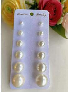 6 pares de pendientes clásicos y sencillos con perlas blancas, sin caja de regalo, ¡solo los pendientes! Adecuados para el uso diario de las mujeres