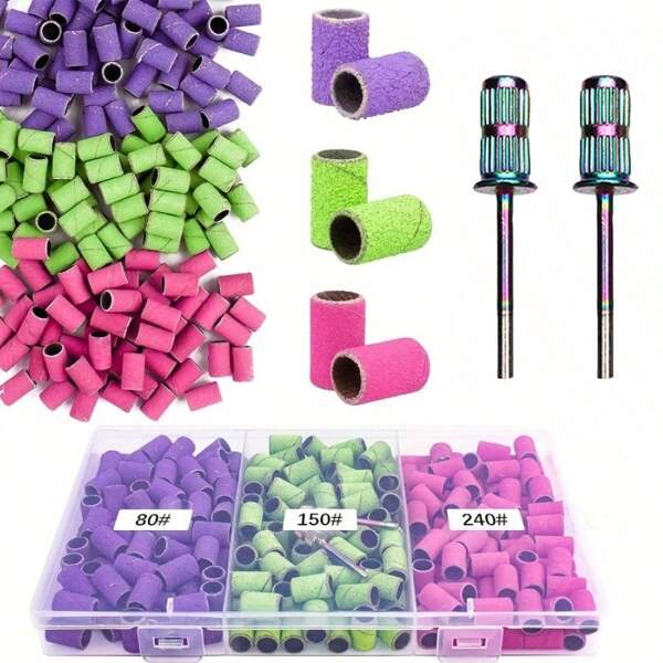 Sanding Bands For Nail Drill Sanding Bands #80#180#240 Grits 150Pcs Color Coarse Fine Nail Sanding Bands 2Pcs Nail Drill Bits 3/32" Mandrel Bits Portable Storage Box Set,DeDryDS Nail Files