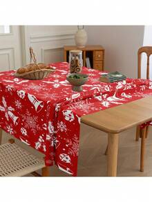 1pc Christmas Tablecloth For Rectangular Table, 152*259cm (60*102 Inches), Stain-Resistant, Wrinkle-Resistant, Red Plaid Print With Santa Claus & Snowflake Pattern, Suitable For Christmas Party Decoration