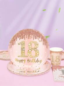 10 Stücke 18. Geburtstag Dekorationen für Prinzessin, Rosegold Geburtstags Party Dekorationen und Zubehör, inklusive Pappteller, Becher, Servietten, "Happy 18 Years" Geburtstags Party Geschirr Set für 18. Geburtstags Party Gastgeschenke